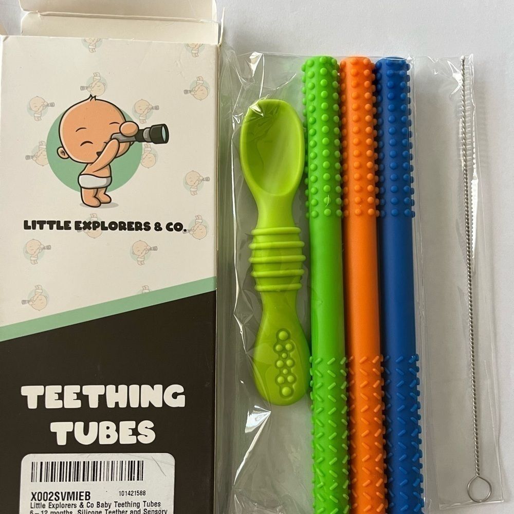 Sensory Teether Tube and Feeding Spoon - 4 Pack